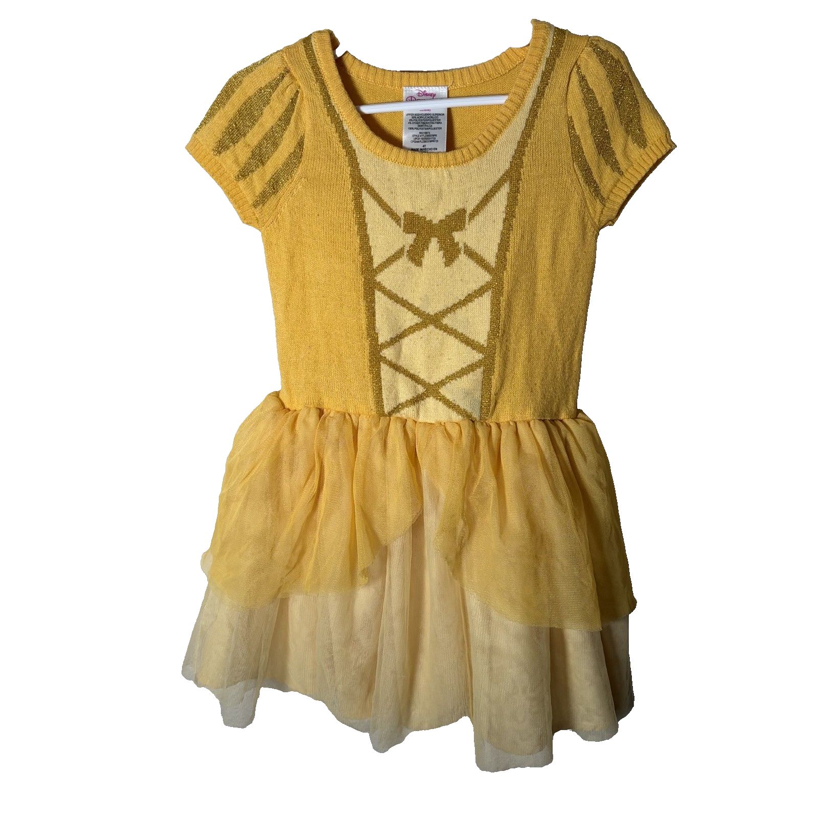 Disney Princess Belle Sweater Dress Girl's 4t Yellow Beauty And The Beast